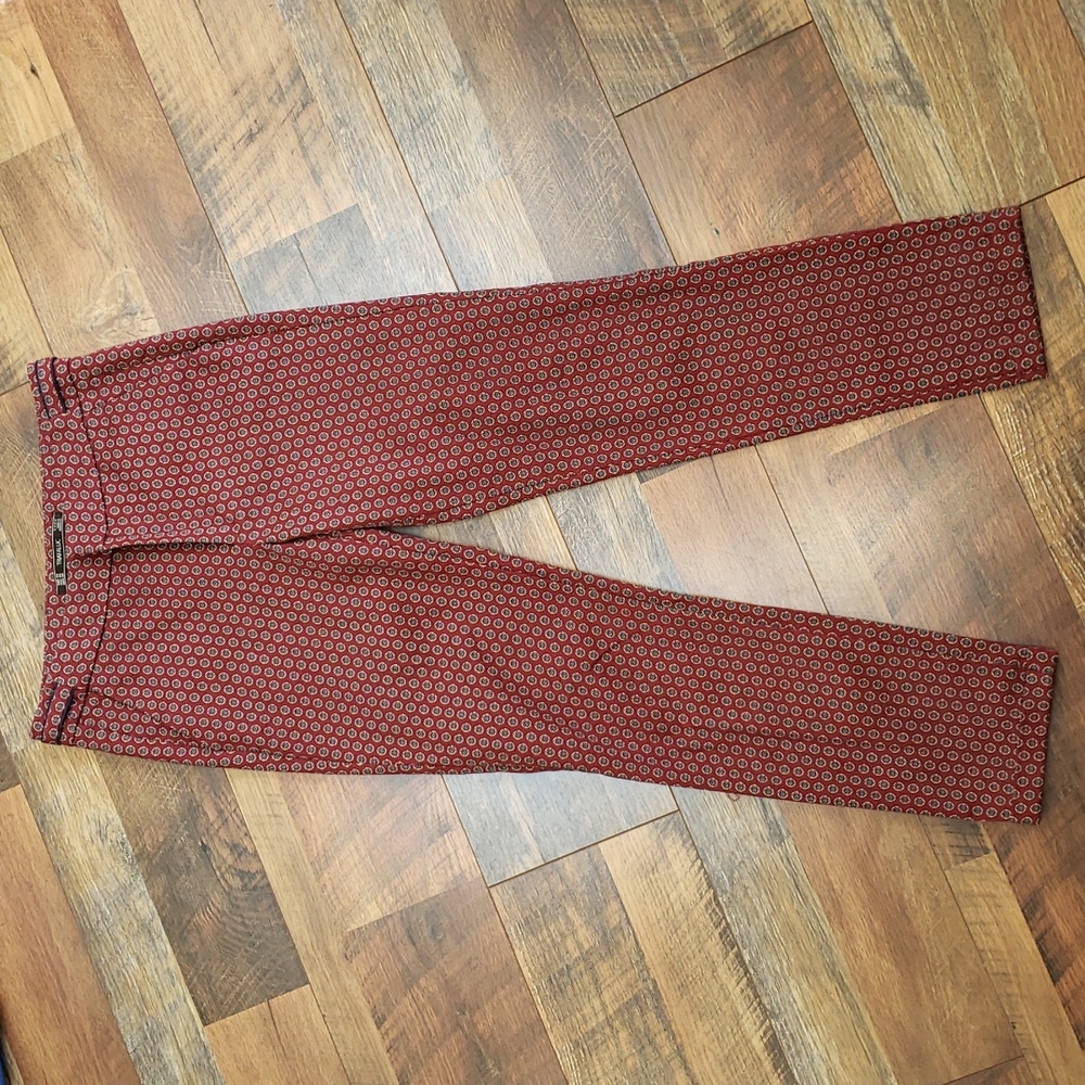 Zara Trafaluc Red Printed Pattern Trousers, Size XS